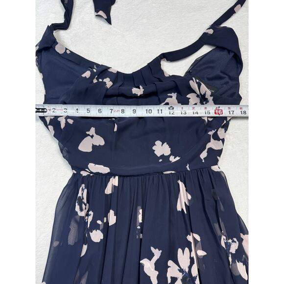 BETSY & ADAM Women Lavender/Navy Tie Neck Chiffon Floral Sleeveless Maxi Dress 6 - Picture 7 of 7